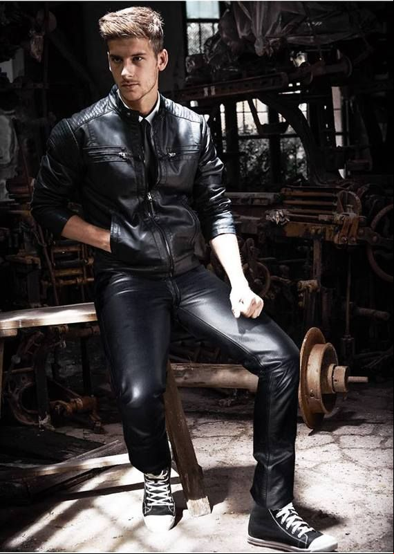 guy porn jeans boots leather jacket